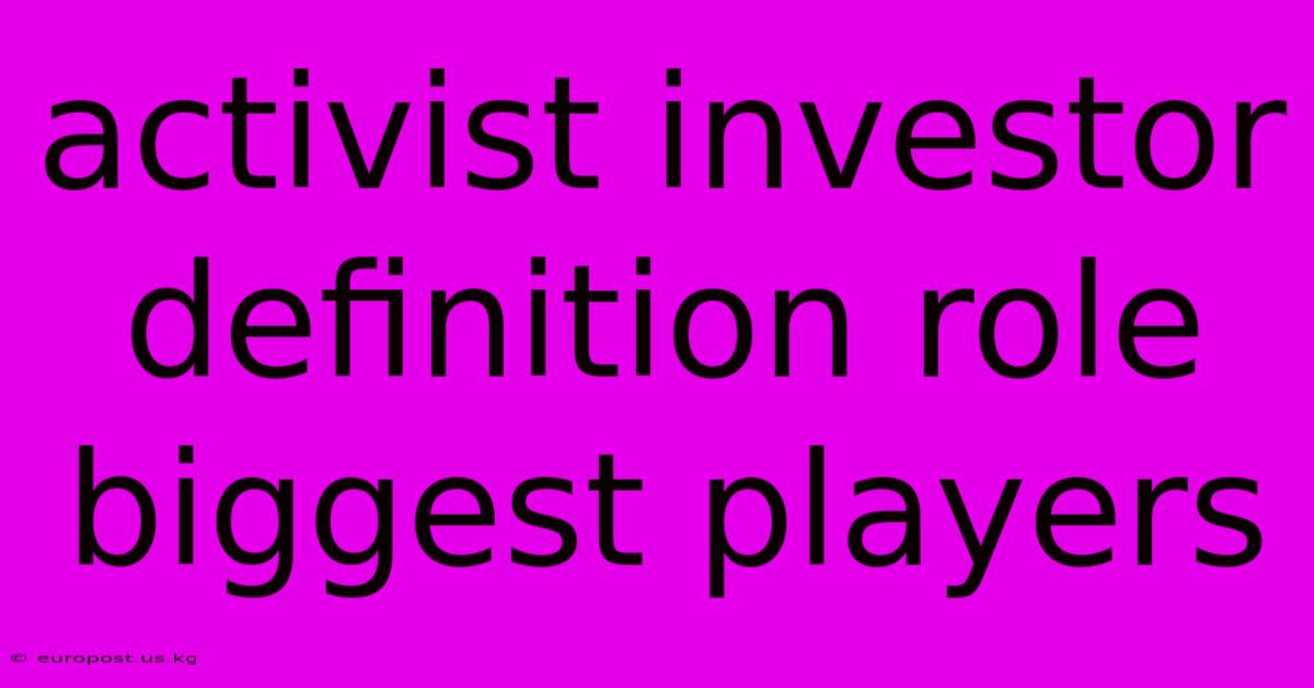 Activist Investor Definition Role Biggest Players