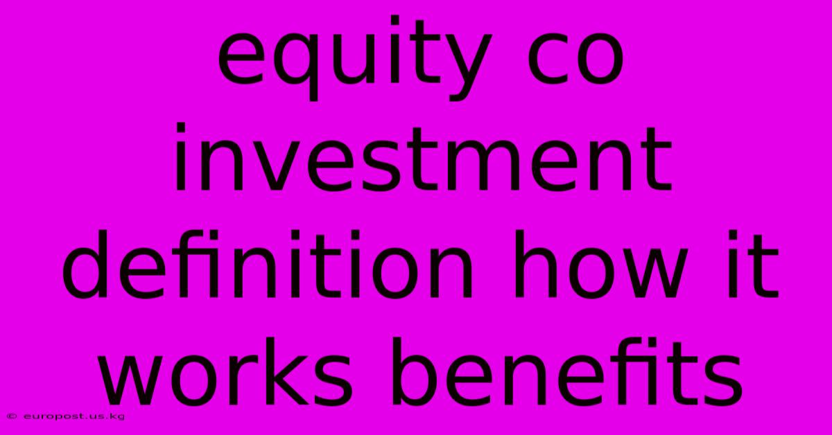 Equity Co Investment Definition How It Works Benefits