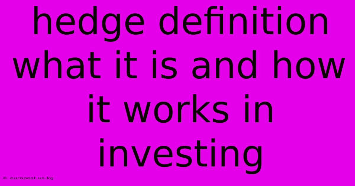 Hedge Definition What It Is And How It Works In Investing