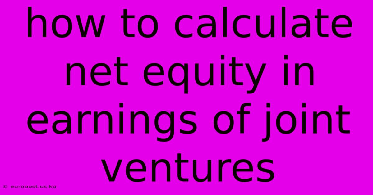 How To Calculate Net Equity In Earnings Of Joint Ventures