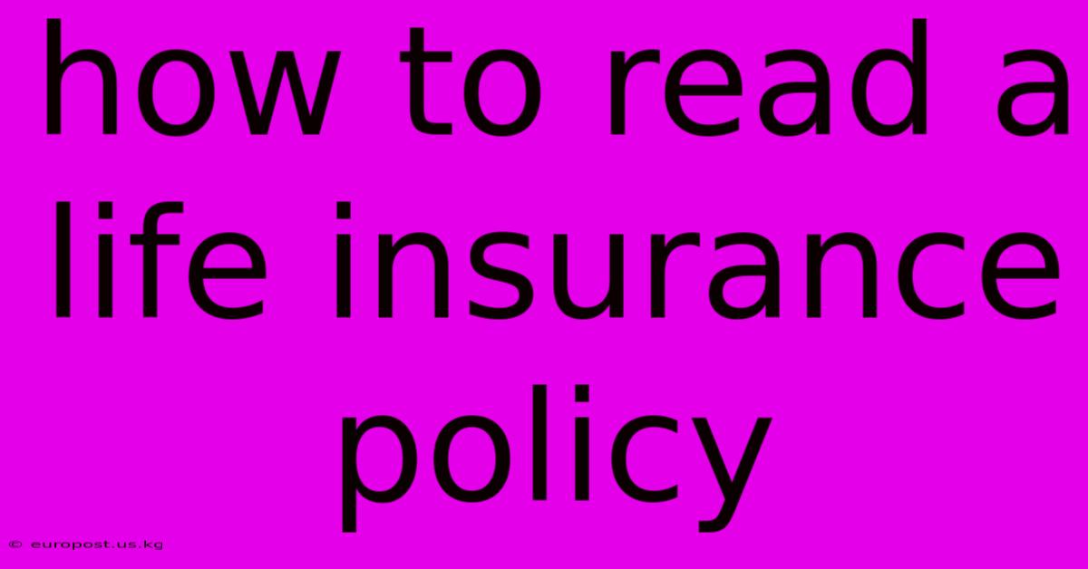 How To Read A Life Insurance Policy