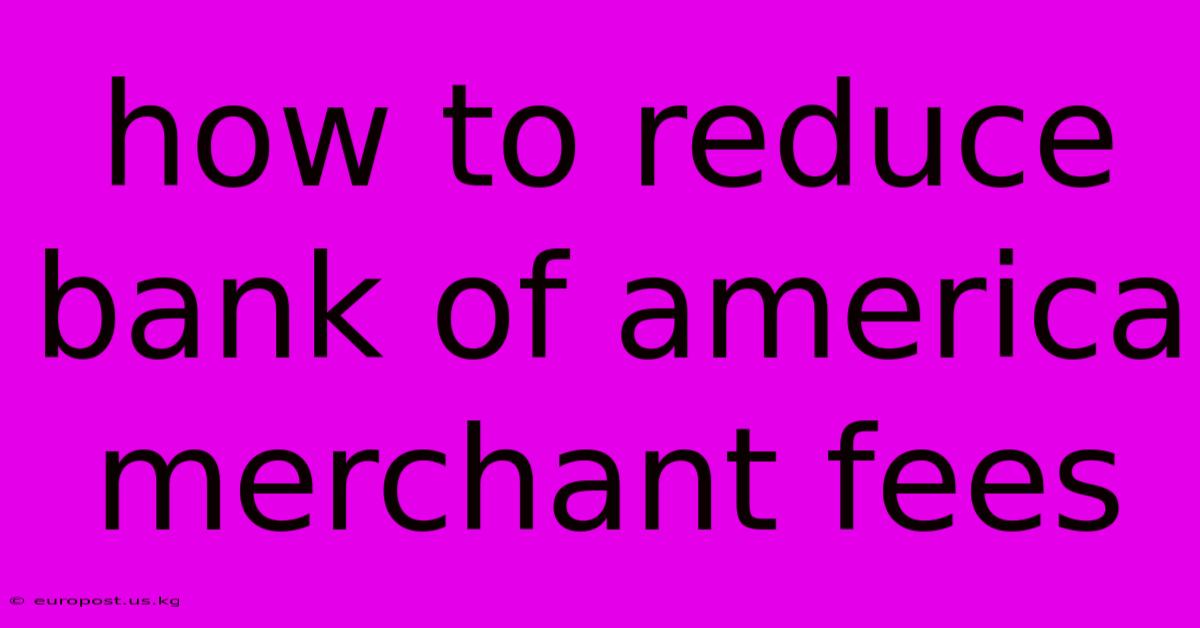 How To Reduce Bank Of America Merchant Fees