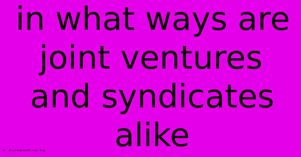 In What Ways Are Joint Ventures And Syndicates Alike