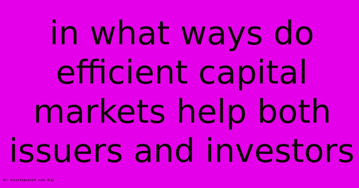 In What Ways Do Efficient Capital Markets Help Both Issuers And Investors