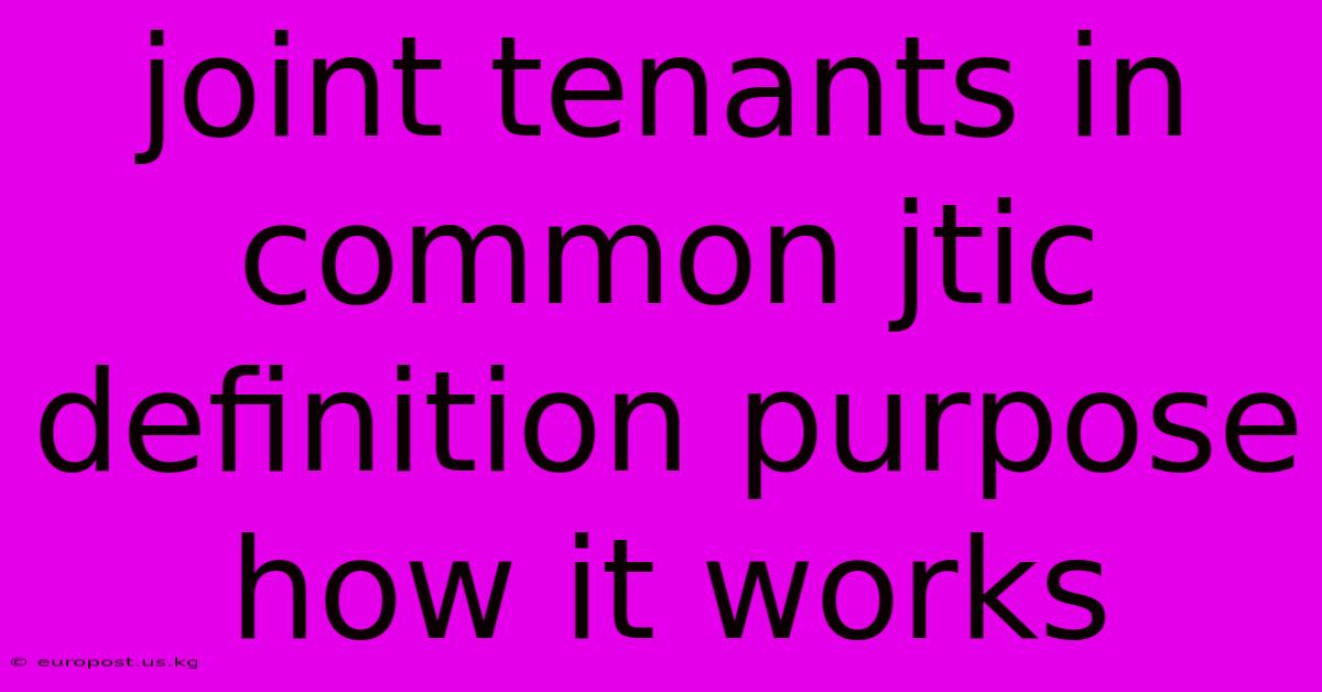 Joint Tenants In Common Jtic Definition Purpose How It Works