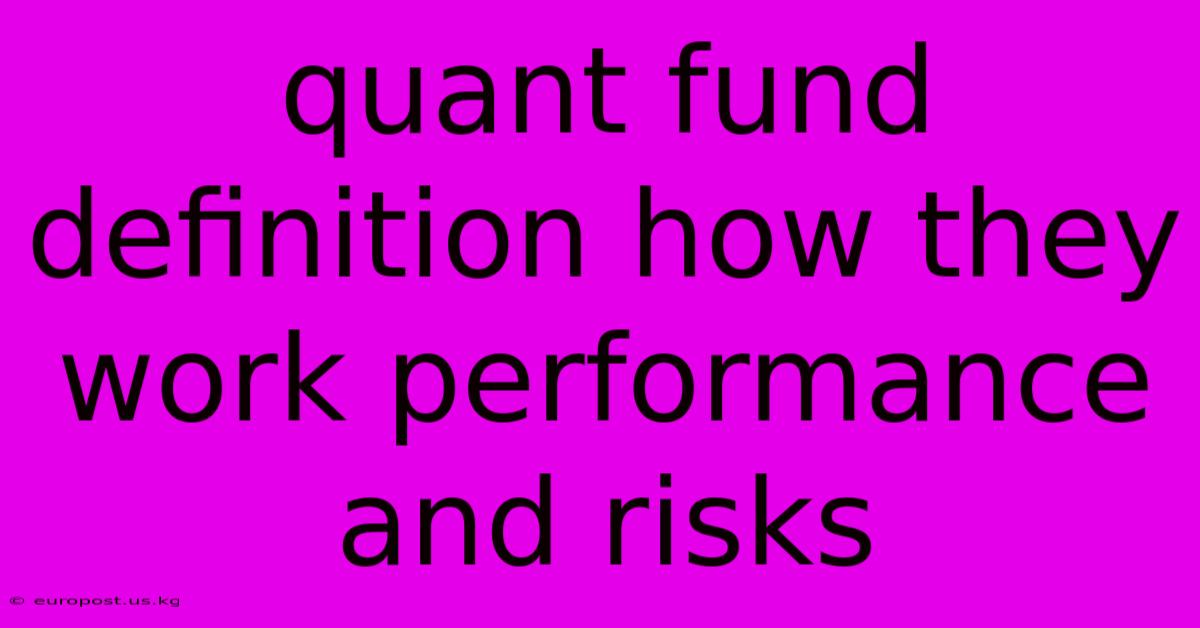 Quant Fund Definition How They Work Performance And Risks