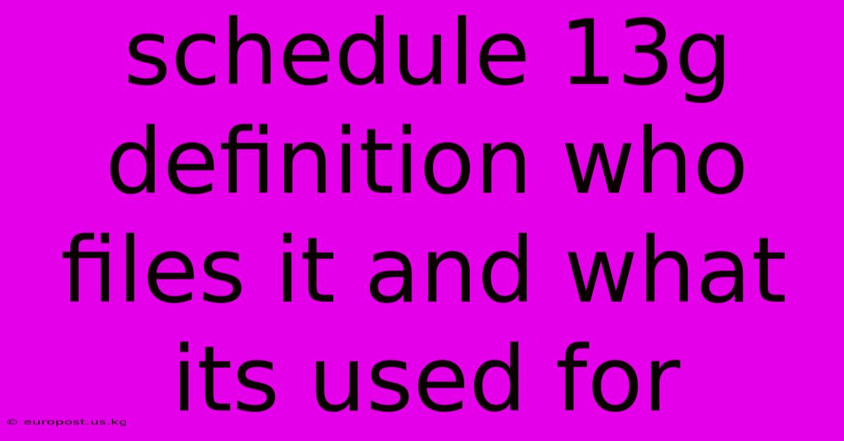 Schedule 13g Definition Who Files It And What Its Used For