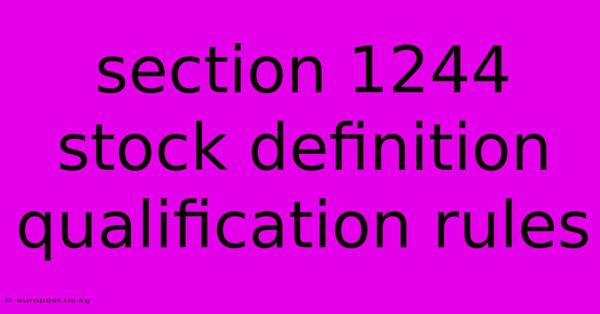 Section 1244 Stock Definition Qualification Rules