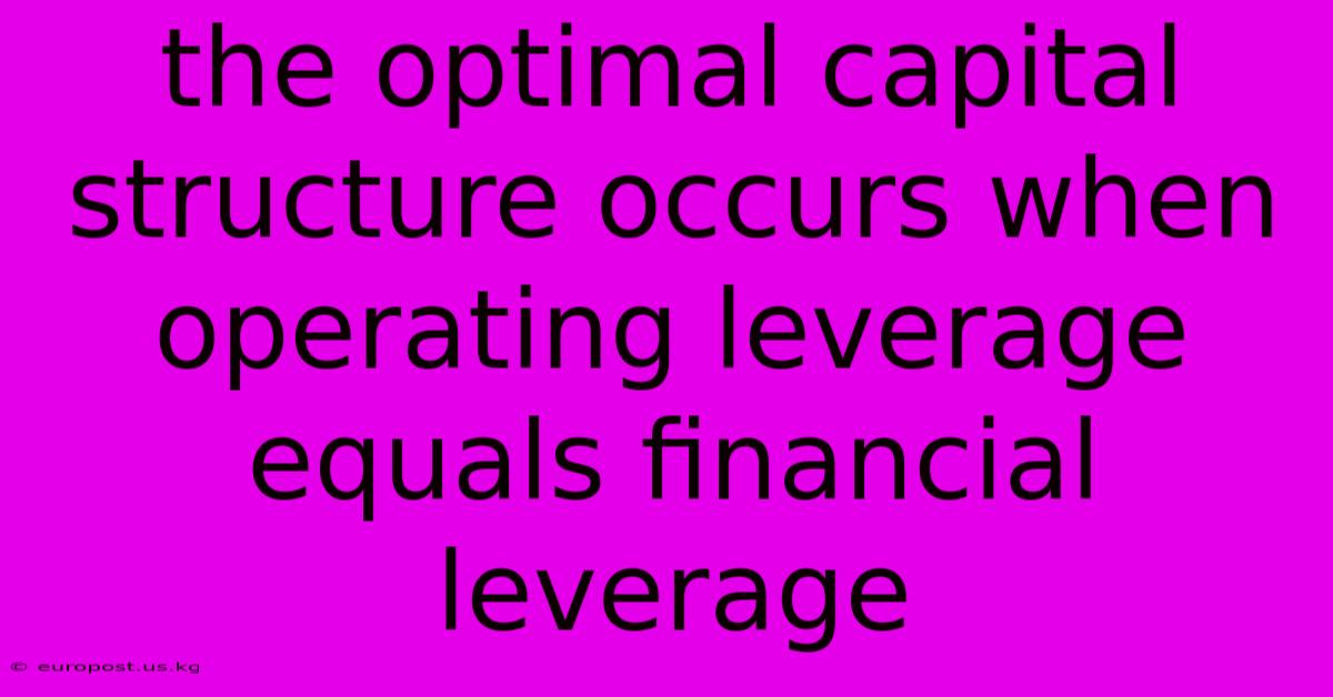 The Optimal Capital Structure Occurs When Operating Leverage Equals Financial Leverage