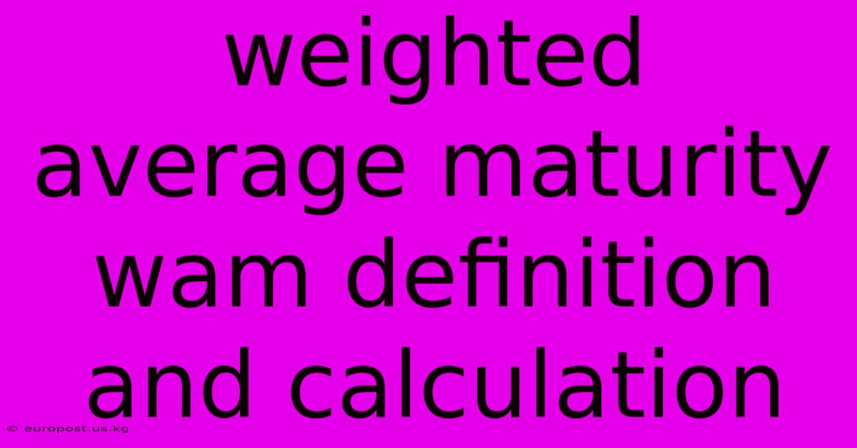 Weighted Average Maturity Wam Definition And Calculation