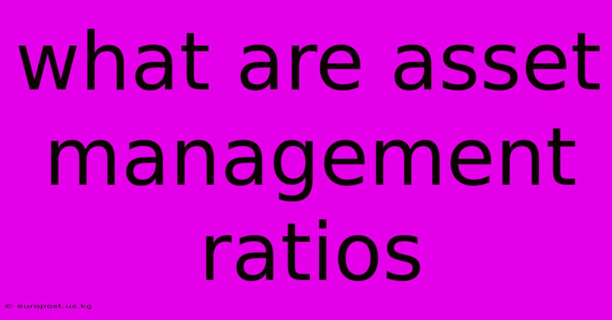 What Are Asset Management Ratios