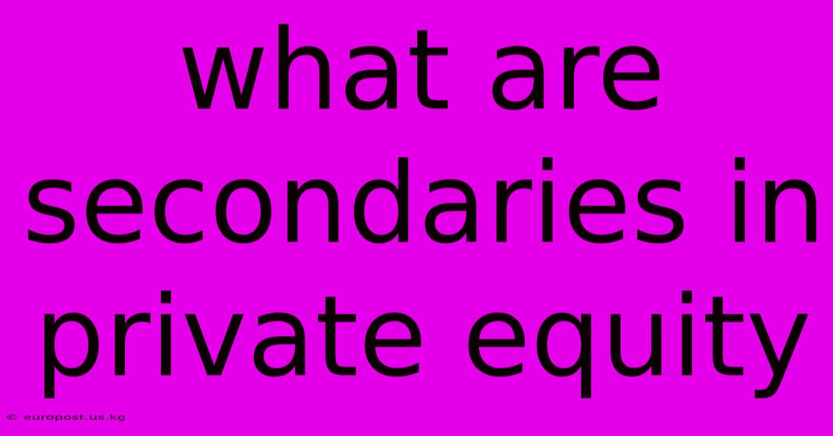 What Are Secondaries In Private Equity