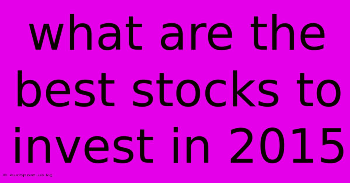 What Are The Best Stocks To Invest In 2015