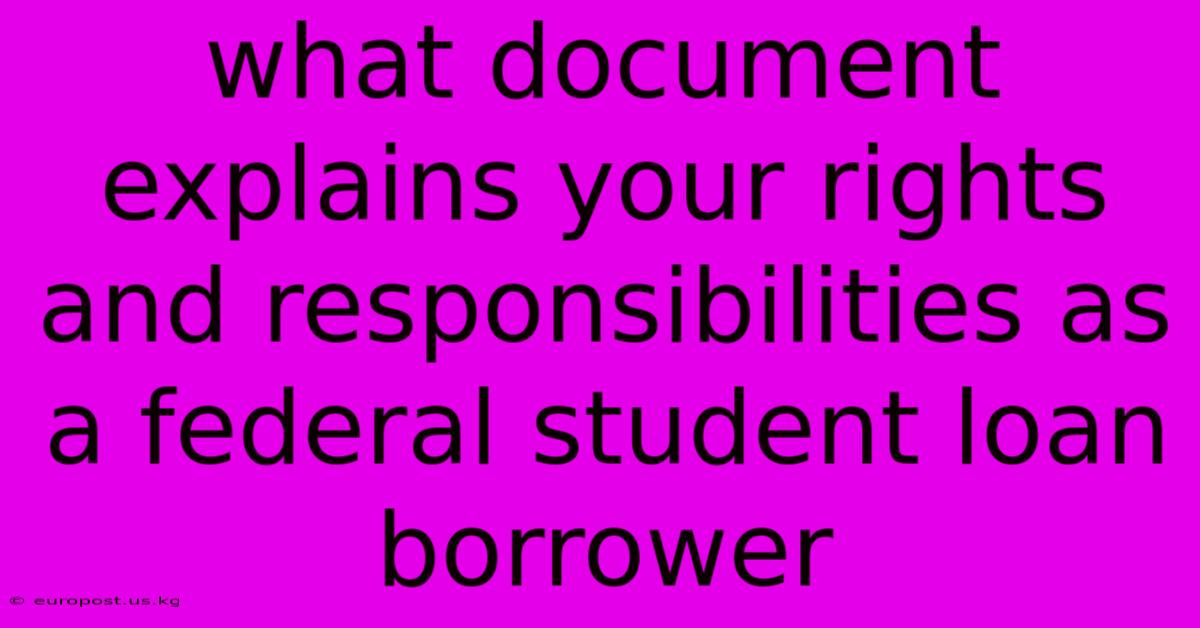 What Document Explains Your Rights And Responsibilities As A Federal Student Loan Borrower