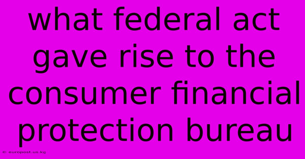 What Federal Act Gave Rise To The Consumer Financial Protection Bureau