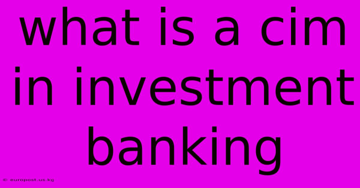 What Is A Cim In Investment Banking