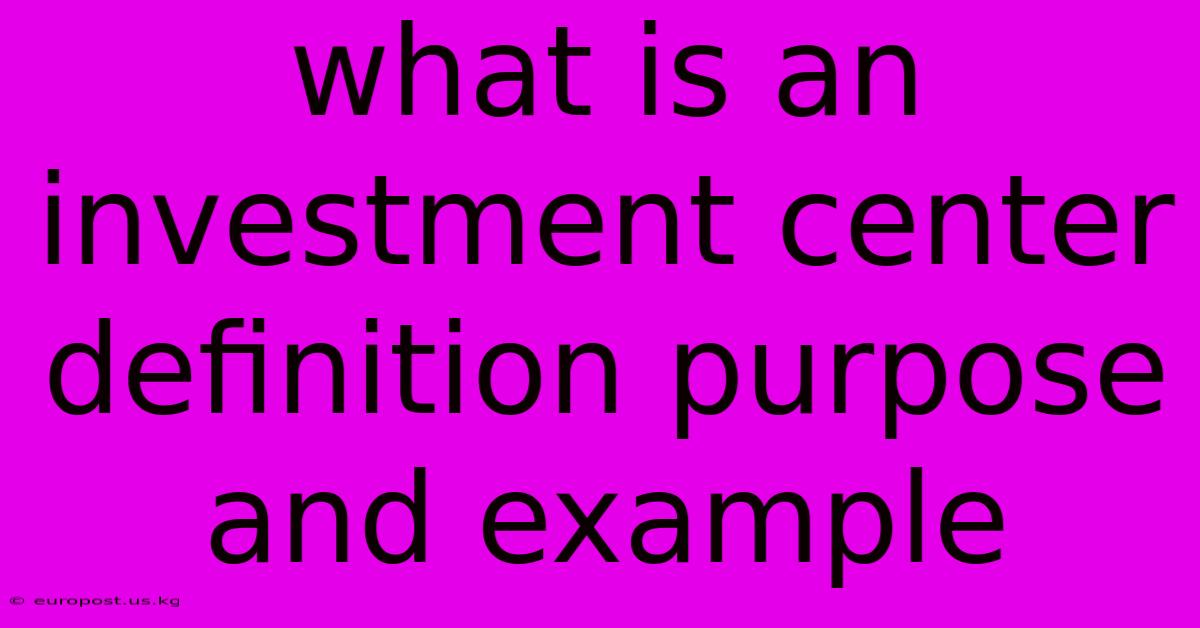 What Is An Investment Center Definition Purpose And Example