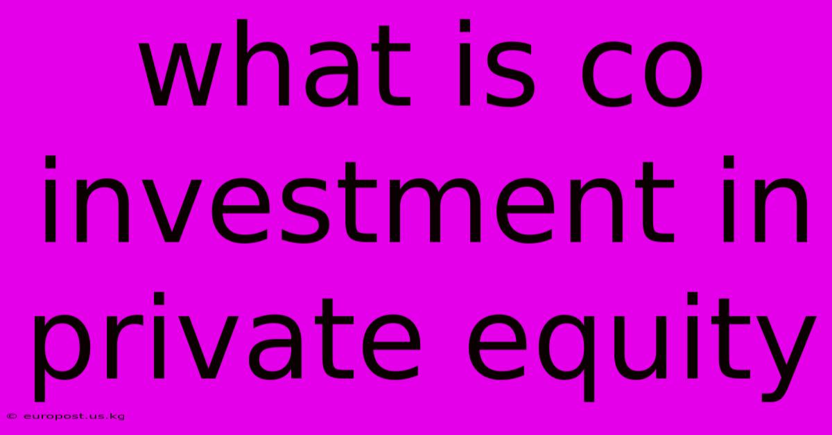 What Is Co Investment In Private Equity