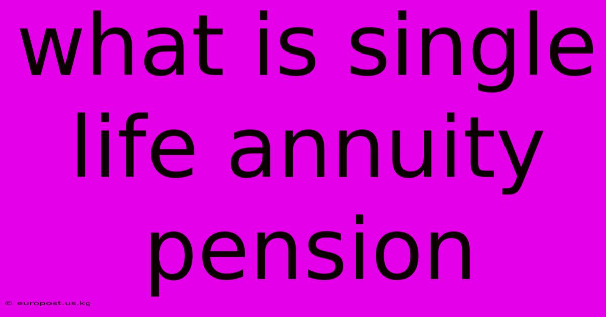 What Is Single Life Annuity Pension