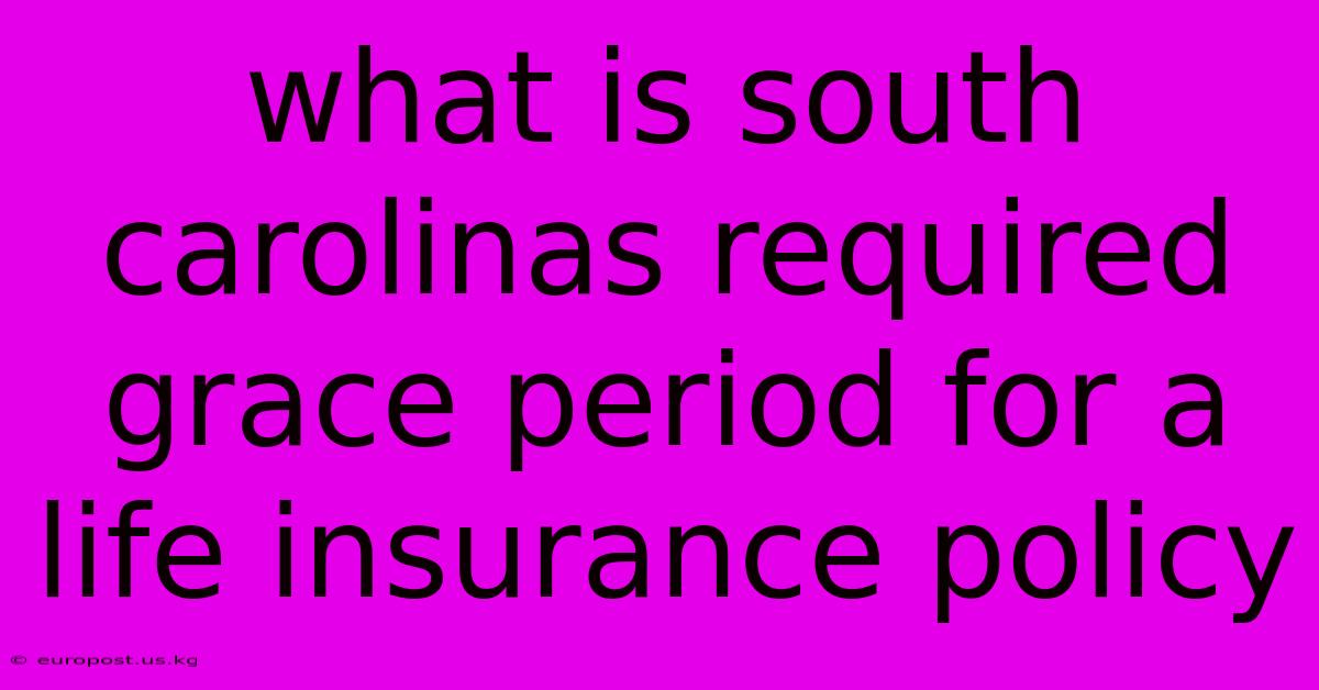 What Is South Carolinas Required Grace Period For A Life Insurance Policy