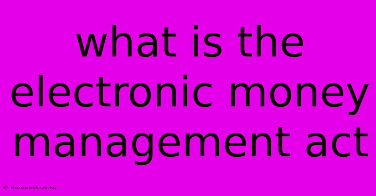 What Is The Electronic Money Management Act