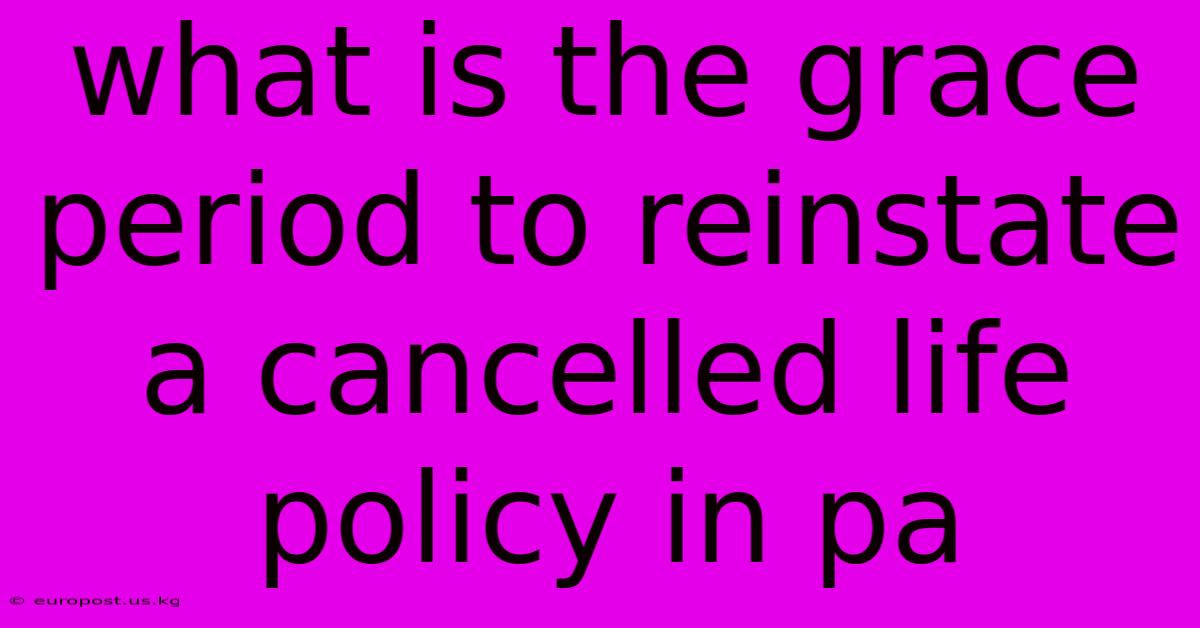 What Is The Grace Period To Reinstate A Cancelled Life Policy In Pa