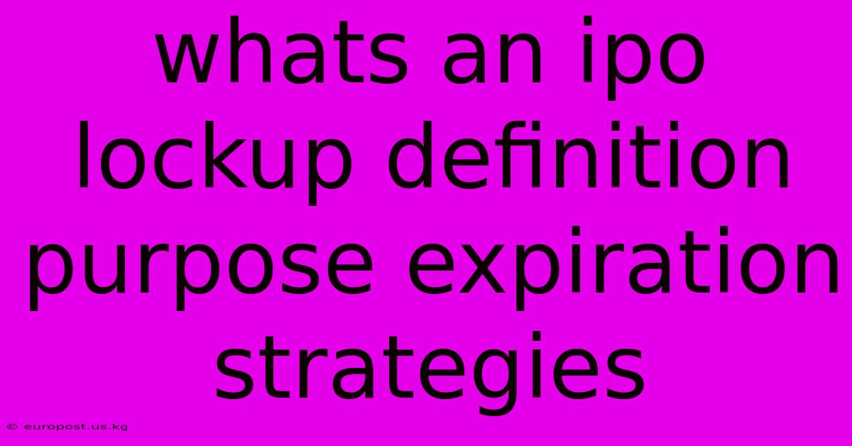 Whats An Ipo Lockup Definition Purpose Expiration Strategies