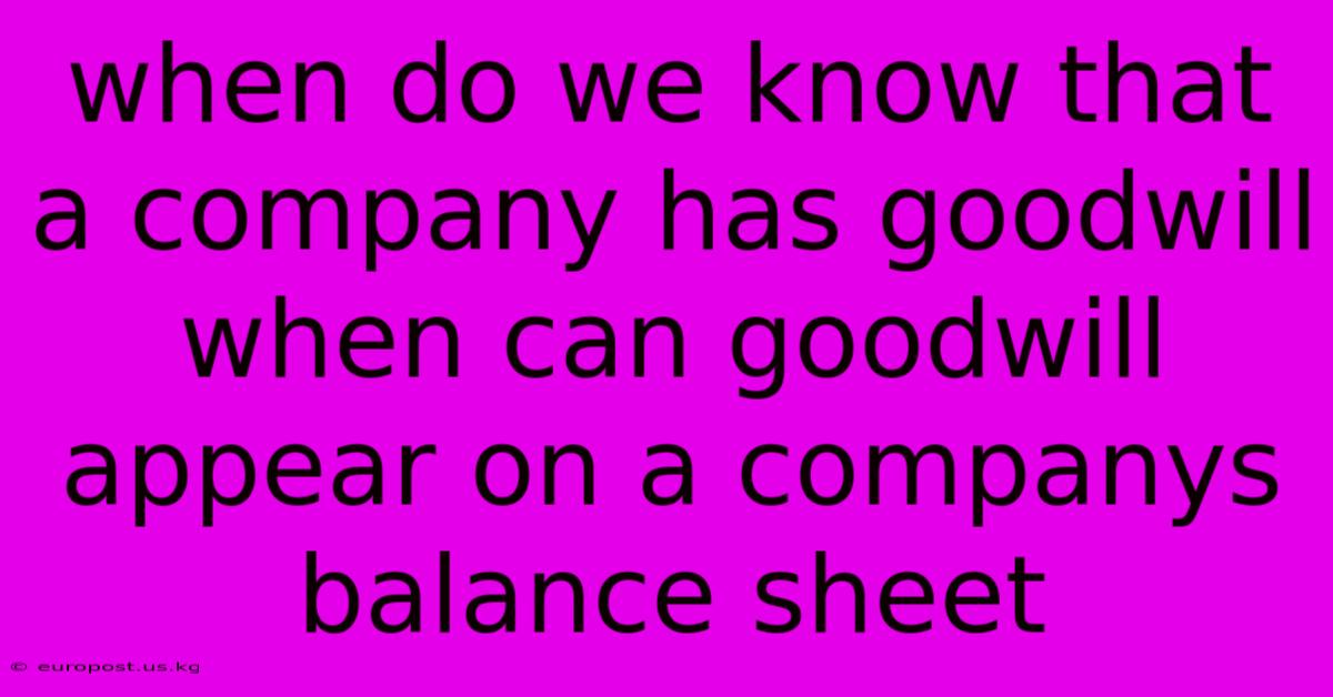 When Do We Know That A Company Has Goodwill When Can Goodwill Appear On A Companys Balance Sheet