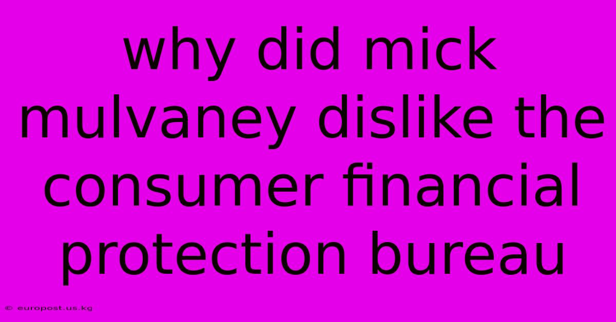 Why Did Mick Mulvaney Dislike The Consumer Financial Protection Bureau